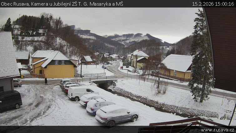 Obec Rusava - Kamera u Jubilejní ZŠ T. G. Masaryka a MŠ - 15.2.2026 v 15:00