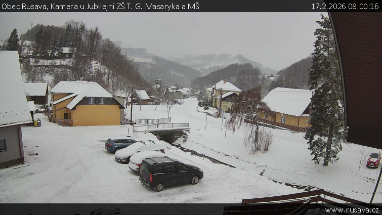 Obec Rusava - Kamera u Jubilejní ZŠ T. G. Masaryka a MŠ - 17.2.2026 v 08:00