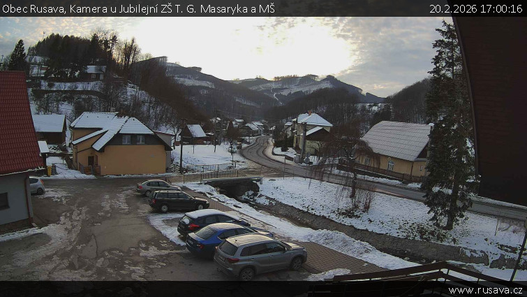 Obec Rusava - Kamera u Jubilejní ZŠ T. G. Masaryka a MŠ - 20.2.2026 v 17:00