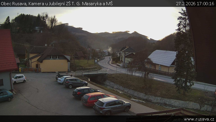 Obec Rusava - Kamera u Jubilejní ZŠ T. G. Masaryka a MŠ - 27.2.2026 v 17:00