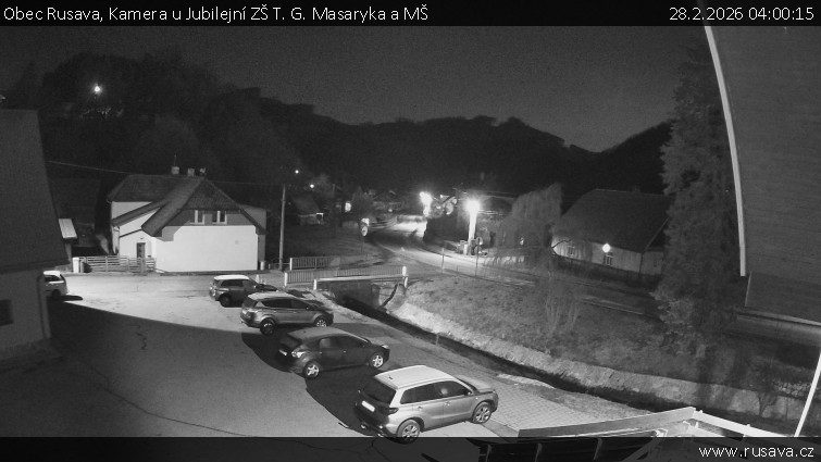 Obec Rusava - Kamera u Jubilejní ZŠ T. G. Masaryka a MŠ - 28.2.2026 v 04:00