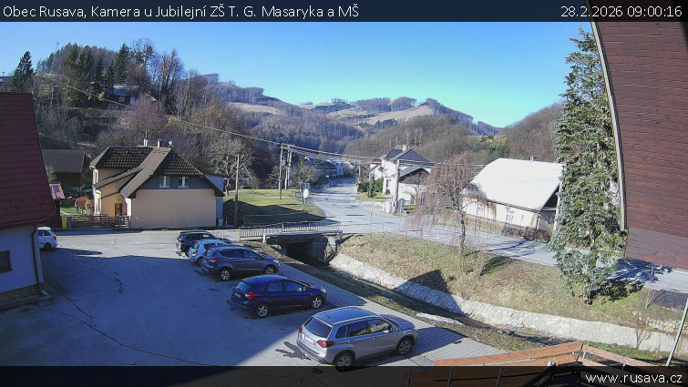 Obec Rusava - Kamera u Jubilejní ZŠ T. G. Masaryka a MŠ - 28.2.2026 v 09:00