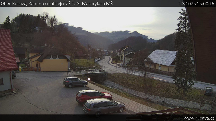 Obec Rusava - Kamera u Jubilejní ZŠ T. G. Masaryka a MŠ - 1.3.2026 v 16:00