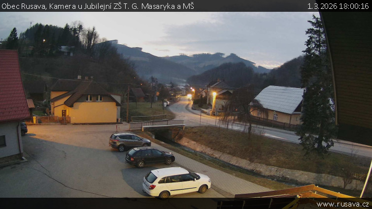 Obec Rusava - Kamera u Jubilejní ZŠ T. G. Masaryka a MŠ - 1.3.2026 v 18:00