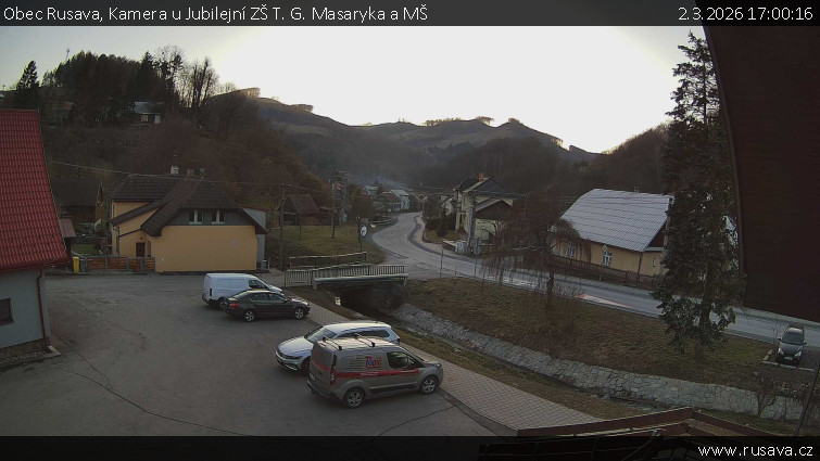 Obec Rusava - Kamera u Jubilejní ZŠ T. G. Masaryka a MŠ - 2.3.2026 v 17:00