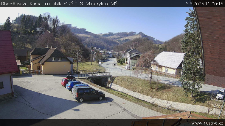 Obec Rusava - Kamera u Jubilejní ZŠ T. G. Masaryka a MŠ - 3.3.2026 v 11:00
