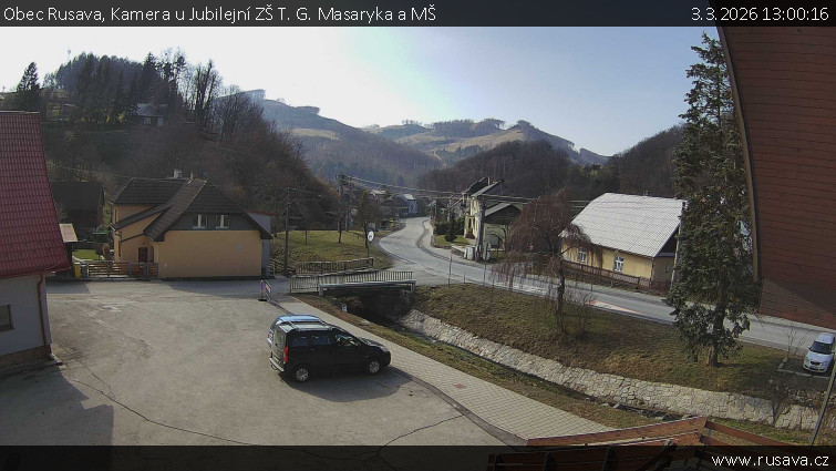 Obec Rusava - Kamera u Jubilejní ZŠ T. G. Masaryka a MŠ - 3.3.2026 v 13:00
