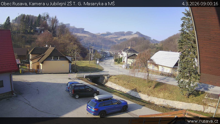 Obec Rusava - Kamera u Jubilejní ZŠ T. G. Masaryka a MŠ - 4.3.2026 v 09:00