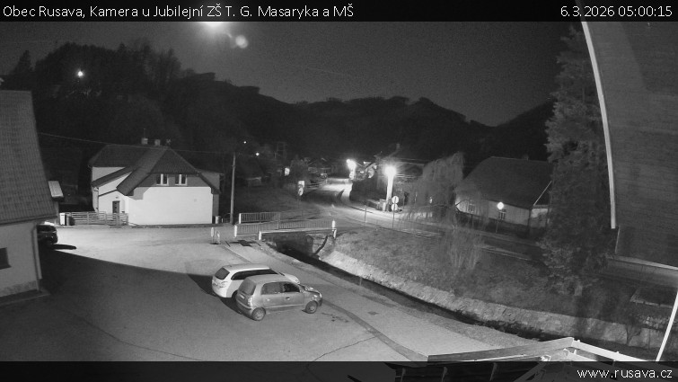 Obec Rusava - Kamera u Jubilejní ZŠ T. G. Masaryka a MŠ - 6.3.2026 v 05:00