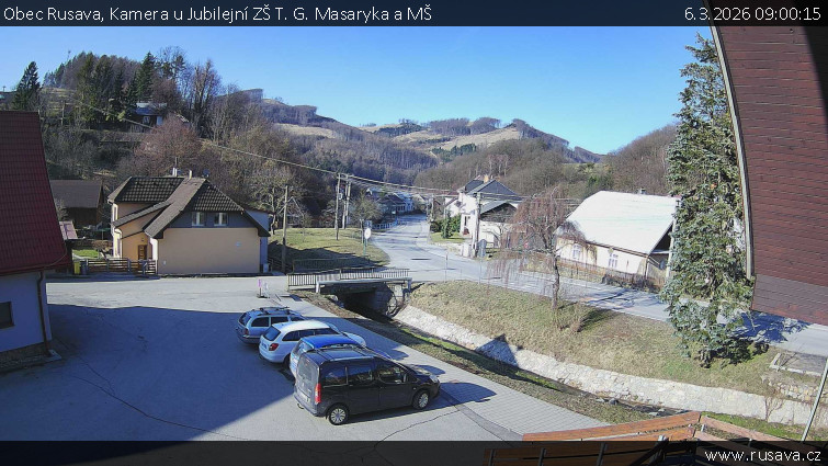 Obec Rusava - Kamera u Jubilejní ZŠ T. G. Masaryka a MŠ - 6.3.2026 v 09:00