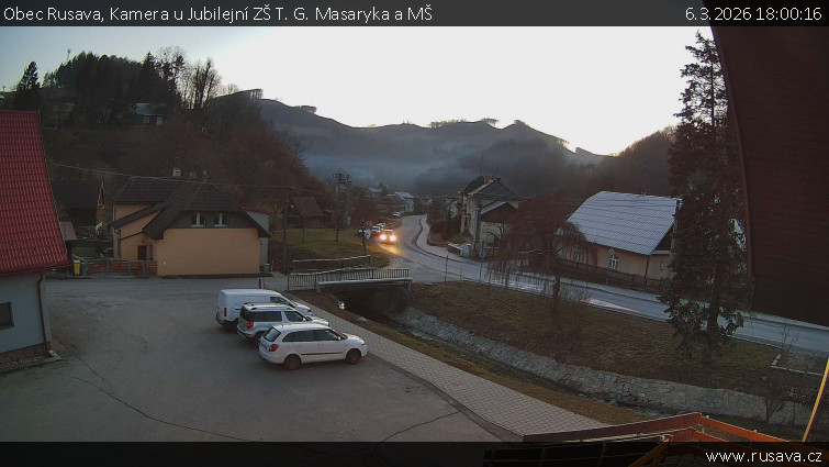 Obec Rusava - Kamera u Jubilejní ZŠ T. G. Masaryka a MŠ - 6.3.2026 v 18:00