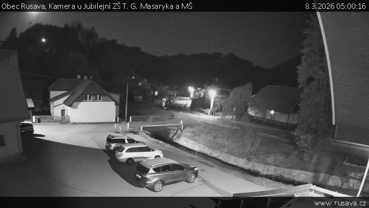 Obec Rusava - Kamera u Jubilejní ZŠ T. G. Masaryka a MŠ - 8.3.2026 v 05:00