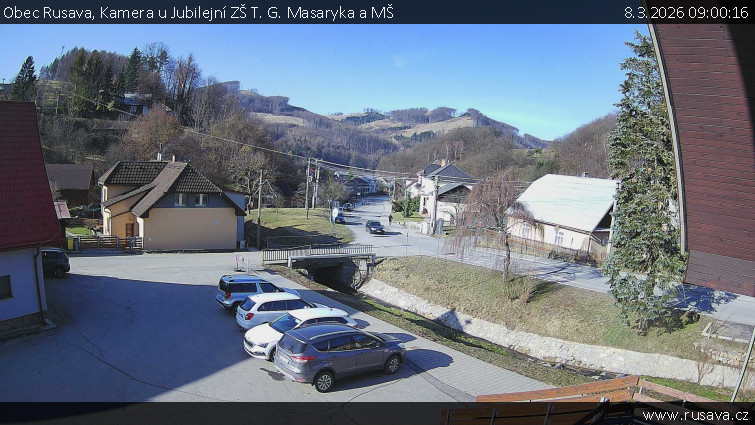 Obec Rusava - Kamera u Jubilejní ZŠ T. G. Masaryka a MŠ - 8.3.2026 v 09:00