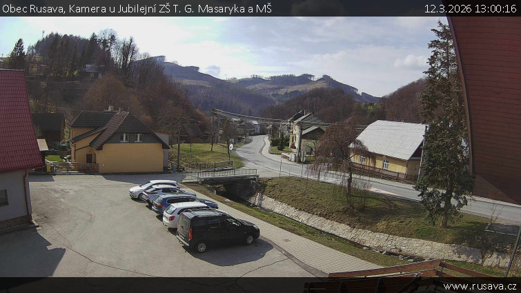 Obec Rusava - Kamera u Jubilejní ZŠ T. G. Masaryka a MŠ - 12.3.2026 v 13:00