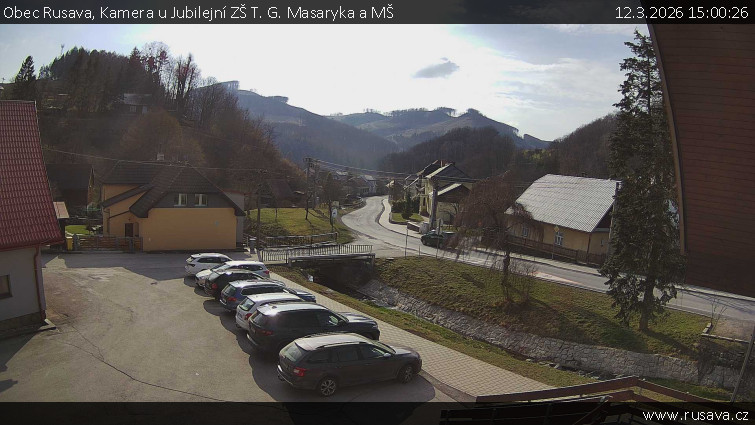 Obec Rusava - Kamera u Jubilejní ZŠ T. G. Masaryka a MŠ - 12.3.2026 v 15:00
