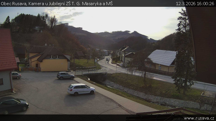 Obec Rusava - Kamera u Jubilejní ZŠ T. G. Masaryka a MŠ - 12.3.2026 v 16:00