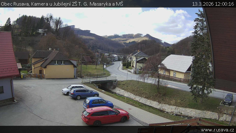 Obec Rusava - Kamera u Jubilejní ZŠ T. G. Masaryka a MŠ - 13.3.2026 v 12:00