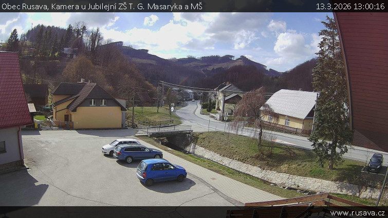 Obec Rusava - Kamera u Jubilejní ZŠ T. G. Masaryka a MŠ - 13.3.2026 v 13:00