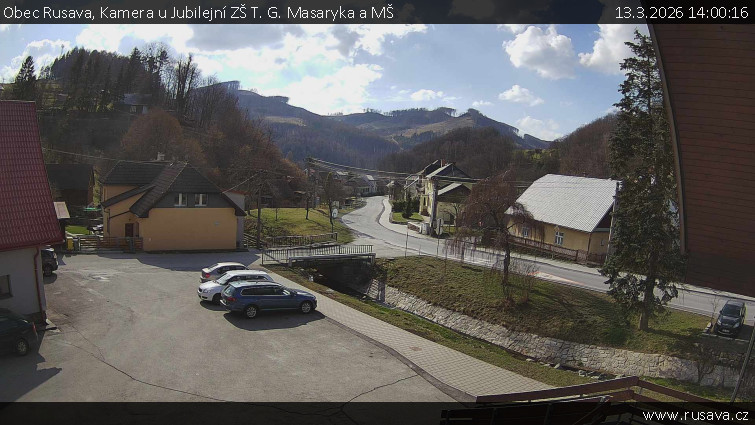 Obec Rusava - Kamera u Jubilejní ZŠ T. G. Masaryka a MŠ - 13.3.2026 v 14:00