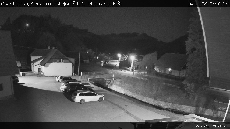 Obec Rusava - Kamera u Jubilejní ZŠ T. G. Masaryka a MŠ - 14.3.2026 v 05:00