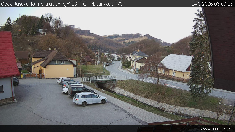 Obec Rusava - Kamera u Jubilejní ZŠ T. G. Masaryka a MŠ - 14.3.2026 v 06:00