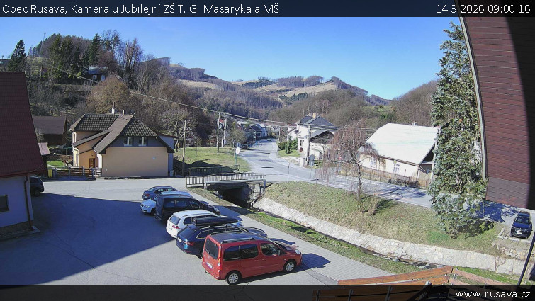 Obec Rusava - Kamera u Jubilejní ZŠ T. G. Masaryka a MŠ - 14.3.2026 v 09:00