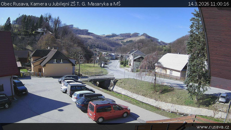 Obec Rusava - Kamera u Jubilejní ZŠ T. G. Masaryka a MŠ - 14.3.2026 v 11:00