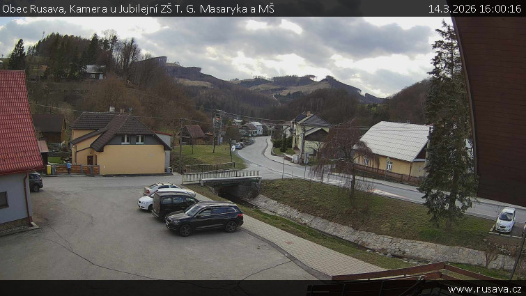 Obec Rusava - Kamera u Jubilejní ZŠ T. G. Masaryka a MŠ - 14.3.2026 v 16:00