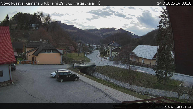 Obec Rusava - Kamera u Jubilejní ZŠ T. G. Masaryka a MŠ - 14.3.2026 v 18:00