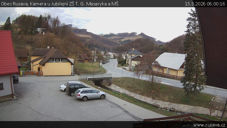 Obec Rusava - Kamera u Jubilejní ZŠ T. G. Masaryka a MŠ - 15.3.2026 v 06:00