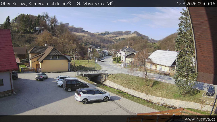 Obec Rusava - Kamera u Jubilejní ZŠ T. G. Masaryka a MŠ - 15.3.2026 v 09:00