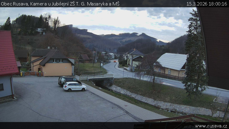 Obec Rusava - Kamera u Jubilejní ZŠ T. G. Masaryka a MŠ - 15.3.2026 v 18:00