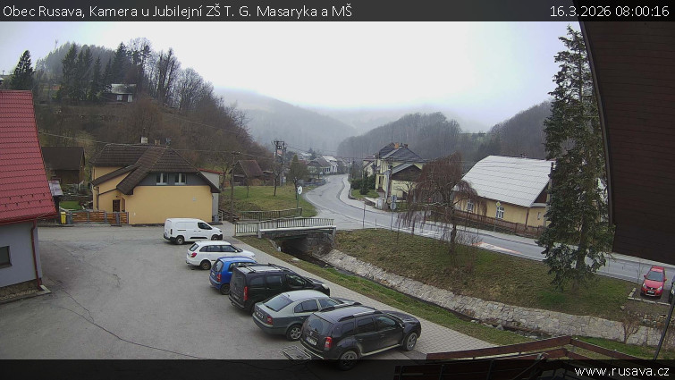 Obec Rusava - Kamera u Jubilejní ZŠ T. G. Masaryka a MŠ - 16.3.2026 v 08:00