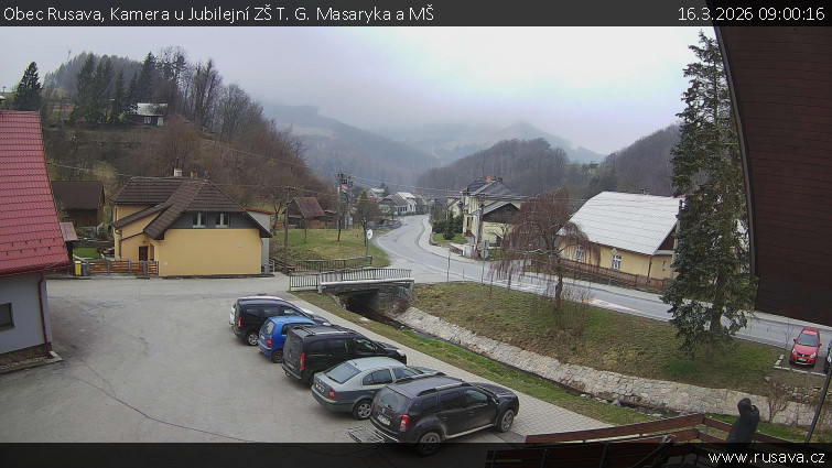 Obec Rusava - Kamera u Jubilejní ZŠ T. G. Masaryka a MŠ - 16.3.2026 v 09:00