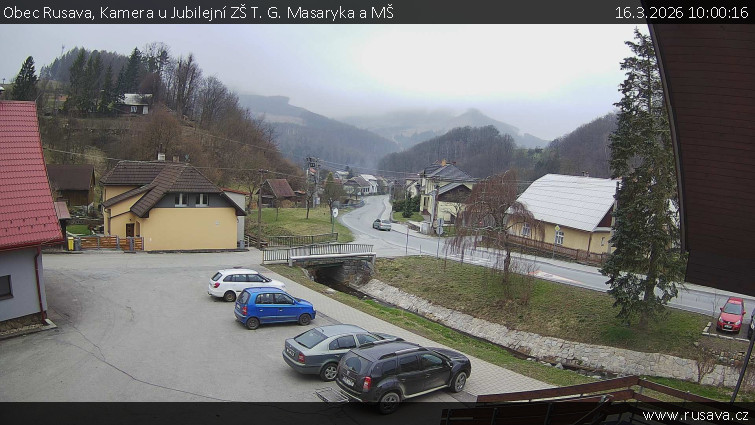 Obec Rusava - Kamera u Jubilejní ZŠ T. G. Masaryka a MŠ - 16.3.2026 v 10:00