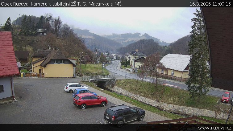Obec Rusava - Kamera u Jubilejní ZŠ T. G. Masaryka a MŠ - 16.3.2026 v 11:00