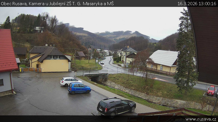 Obec Rusava - Kamera u Jubilejní ZŠ T. G. Masaryka a MŠ - 16.3.2026 v 13:00