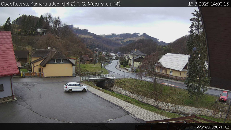 Obec Rusava - Kamera u Jubilejní ZŠ T. G. Masaryka a MŠ - 16.3.2026 v 14:00