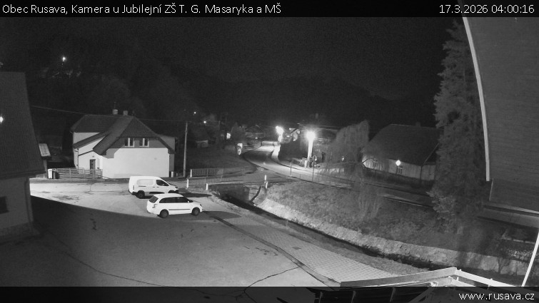 Obec Rusava - Kamera u Jubilejní ZŠ T. G. Masaryka a MŠ - 17.3.2026 v 04:00