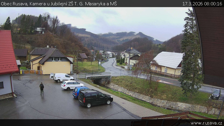 Obec Rusava - Kamera u Jubilejní ZŠ T. G. Masaryka a MŠ - 17.3.2026 v 08:00