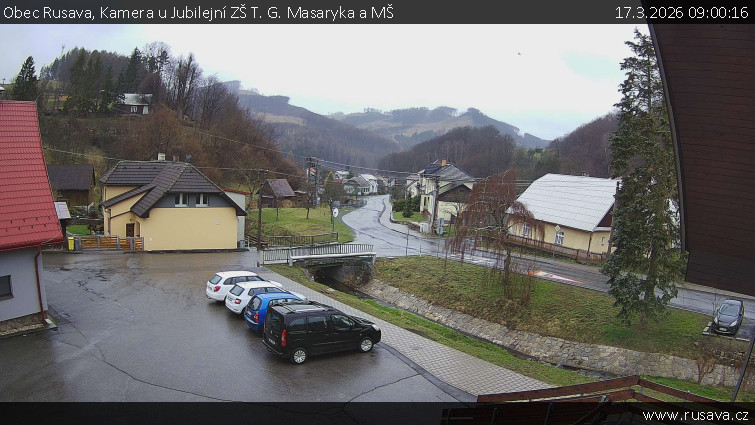 Obec Rusava - Kamera u Jubilejní ZŠ T. G. Masaryka a MŠ - 17.3.2026 v 09:00