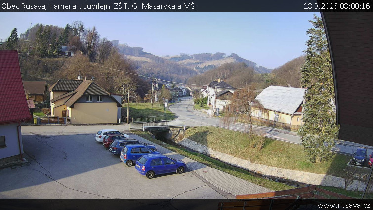 Obec Rusava - Kamera u Jubilejní ZŠ T. G. Masaryka a MŠ - 18.3.2026 v 08:00