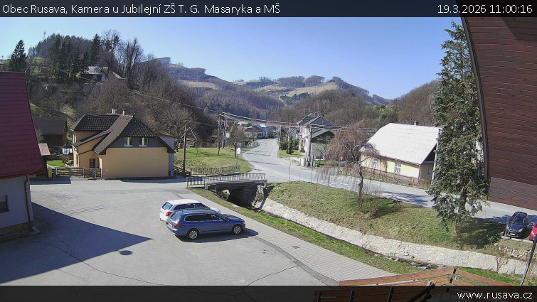 Obec Rusava - Kamera u Jubilejní ZŠ T. G. Masaryka a MŠ - 19.3.2026 v 11:00