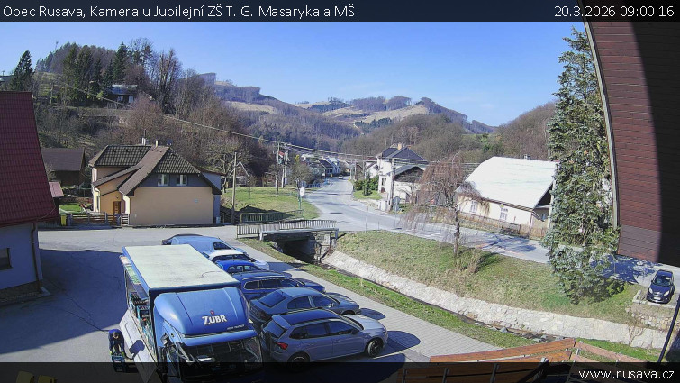 Obec Rusava - Kamera u Jubilejní ZŠ T. G. Masaryka a MŠ - 20.3.2026 v 09:00