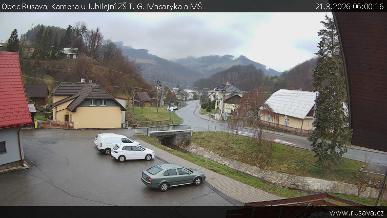 Obec Rusava - Kamera u Jubilejní ZŠ T. G. Masaryka a MŠ - 21.3.2026 v 06:00