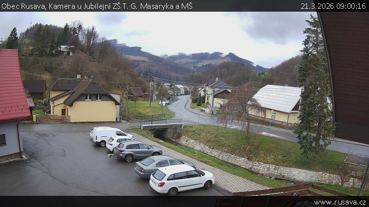 Obec Rusava - Kamera u Jubilejní ZŠ T. G. Masaryka a MŠ - 21.3.2026 v 09:00