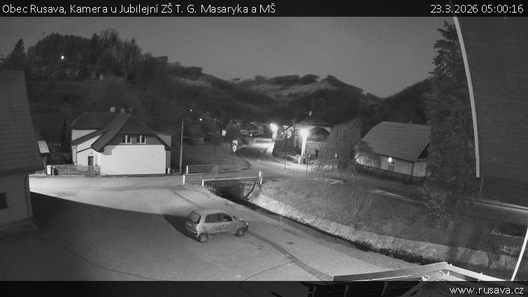 Obec Rusava - Kamera u Jubilejní ZŠ T. G. Masaryka a MŠ - 23.3.2026 v 05:00