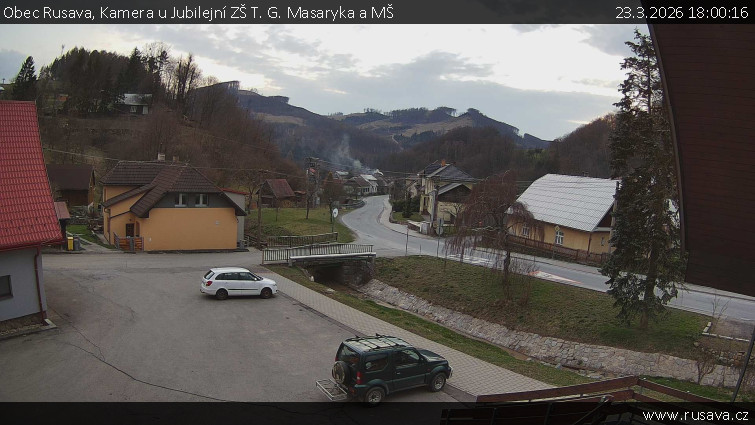 Obec Rusava - Kamera u Jubilejní ZŠ T. G. Masaryka a MŠ - 23.3.2026 v 18:00