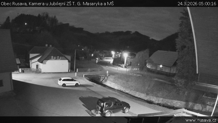 Obec Rusava - Kamera u Jubilejní ZŠ T. G. Masaryka a MŠ - 24.3.2026 v 05:00