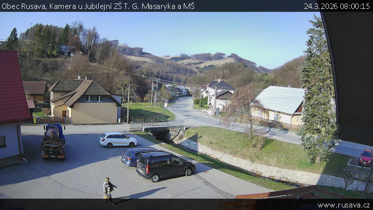 Obec Rusava - Kamera u Jubilejní ZŠ T. G. Masaryka a MŠ - 24.3.2026 v 08:00